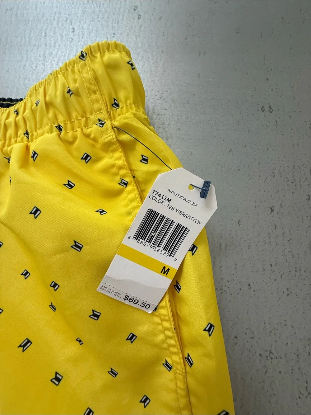 Nautica Men’s Yellow Micro-Print Swim Trunks